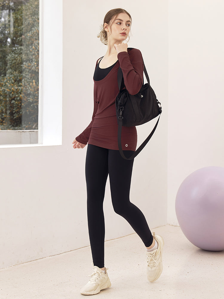 Uネック 長袖 ヨガトップス