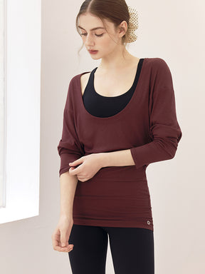 Uネック 長袖 ヨガトップス