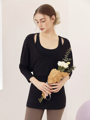 Uネック 長袖 ヨガトップス