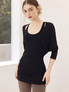 Uネック 長袖 ヨガトップス