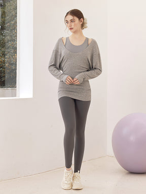 Uネック 長袖 ヨガトップス