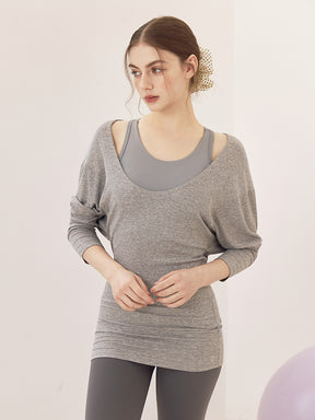 Uネック 長袖 ヨガトップス