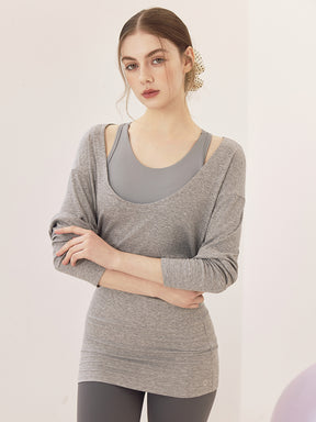 Uネック 長袖 ヨガトップス