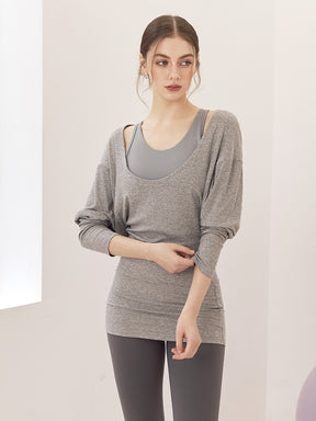 Uネック 長袖 ヨガトップス