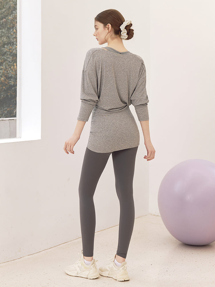 Uネック 長袖 ヨガトップス