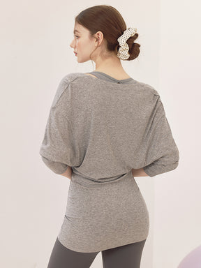 Uネック 長袖 ヨガトップス