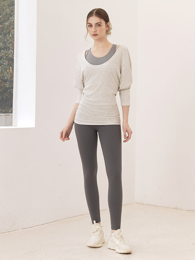 Uネック 長袖 ヨガトップス