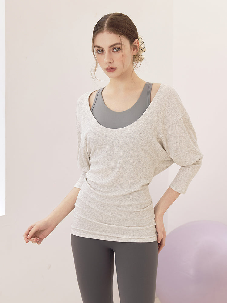 Uネック 長袖 ヨガトップス