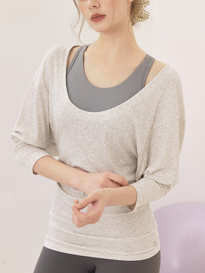 Uネック 長袖 ヨガトップス