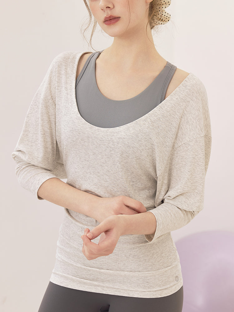 Uネック 長袖 ヨガトップス