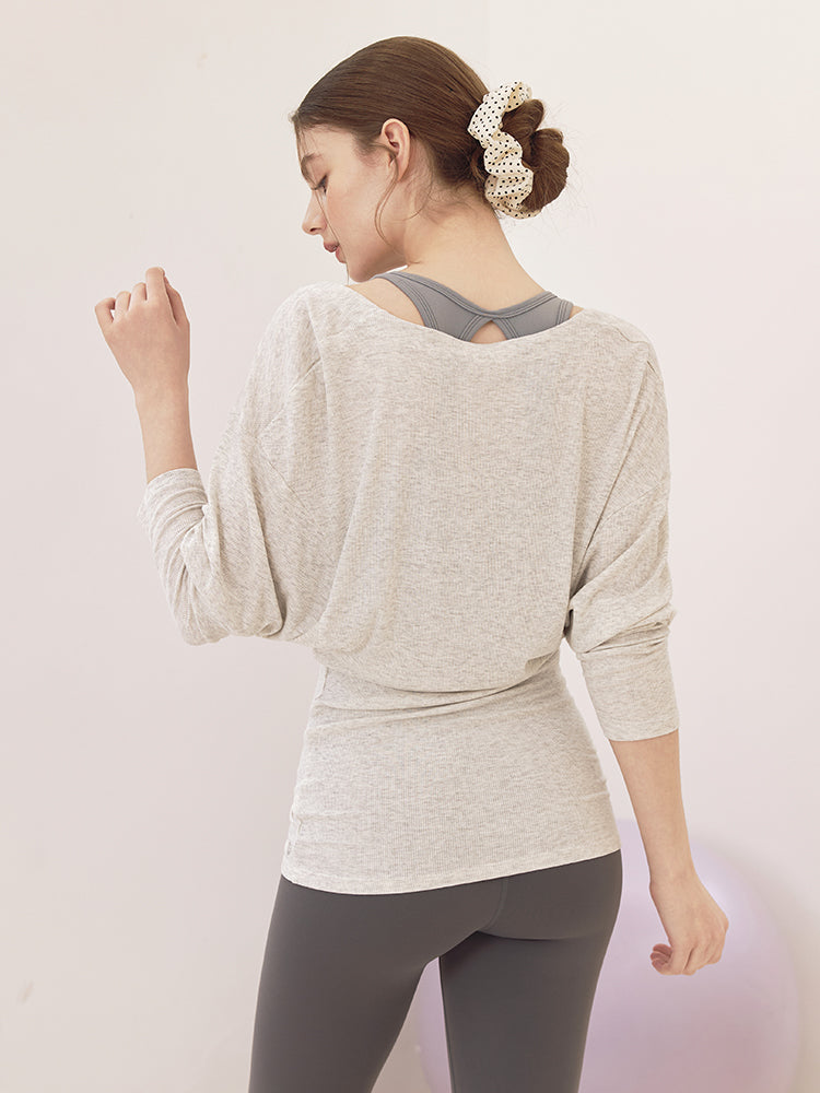 Uネック 長袖 ヨガトップス