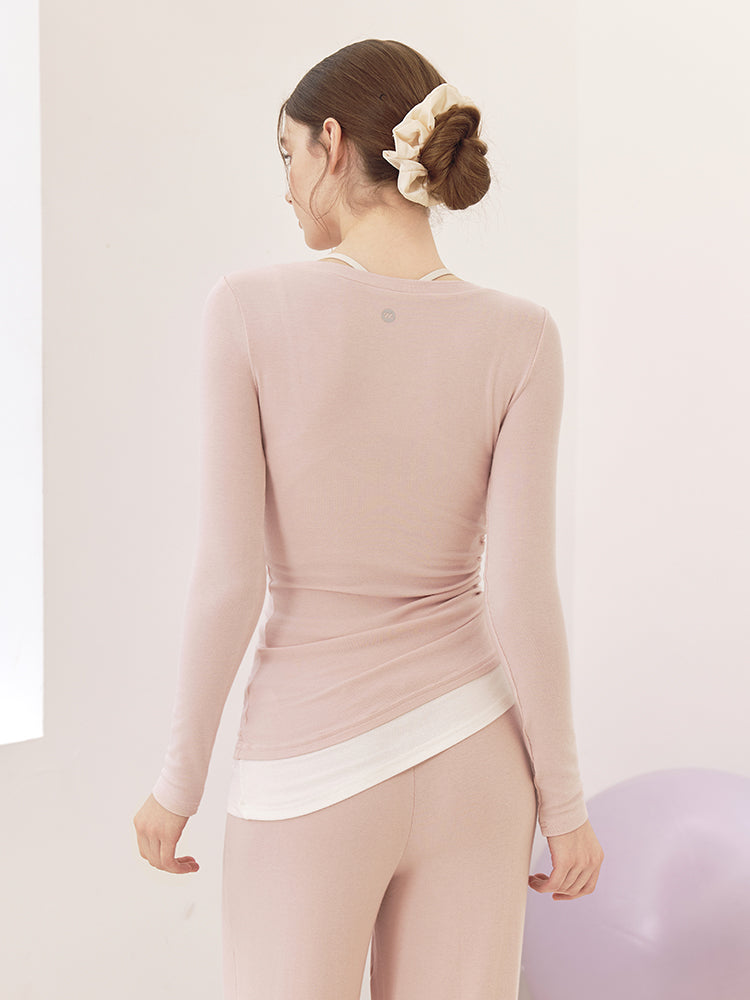 秋冬 配色 アシンメトリーヘム 長袖