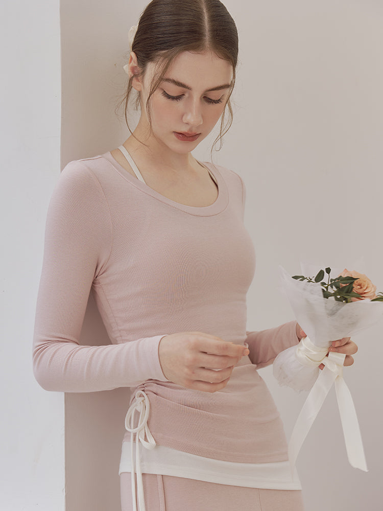 秋冬 配色 アシンメトリーヘム 長袖