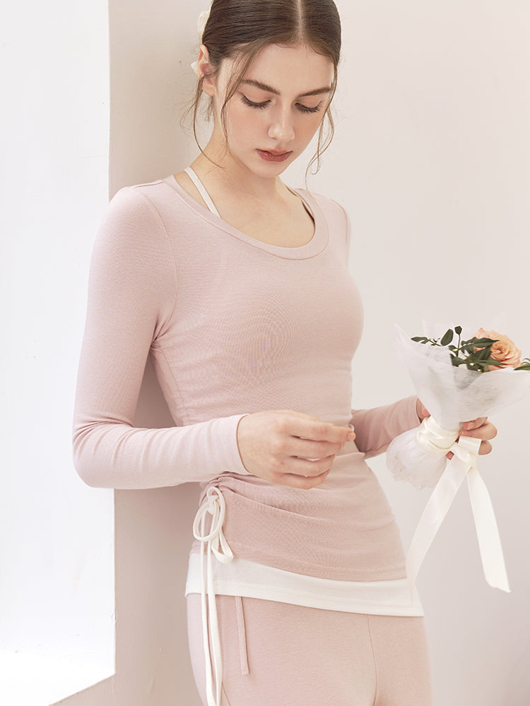 秋冬 配色 アシンメトリーヘム 長袖