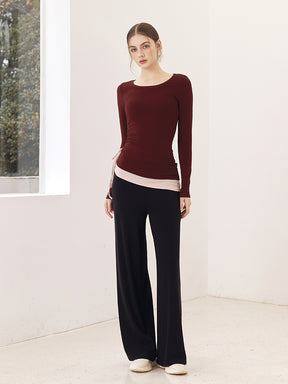 秋冬 配色 アシンメトリーヘム 長袖