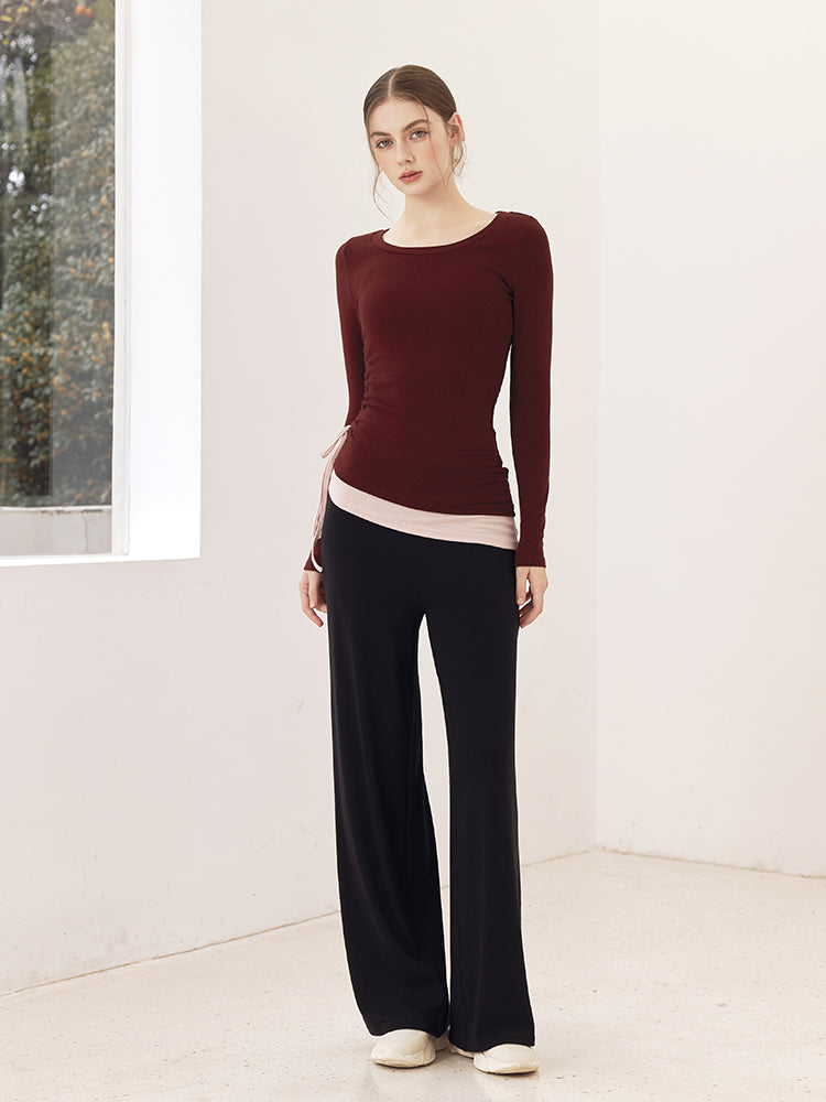 秋冬 配色 アシンメトリーヘム 長袖