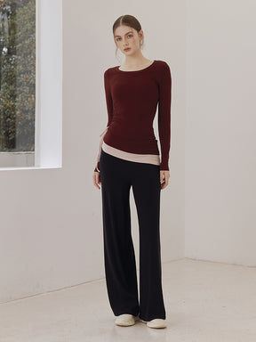 秋冬 配色 アシンメトリーヘム 長袖