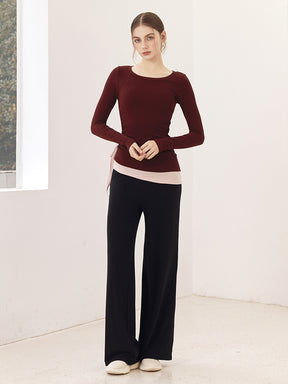 秋冬 配色 アシンメトリーヘム 長袖