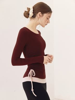 秋冬 配色 アシンメトリーヘム 長袖