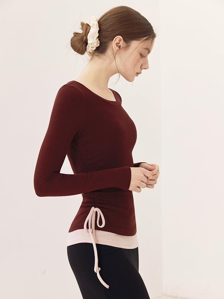 秋冬 配色 アシンメトリーヘム 長袖