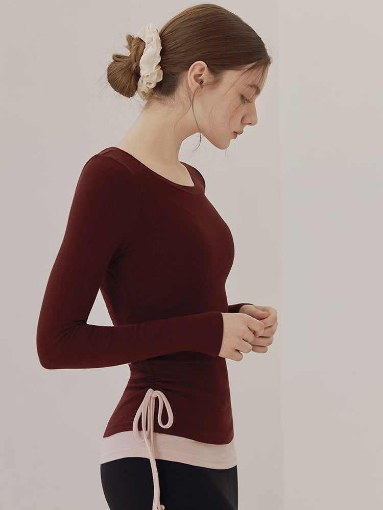 秋冬 配色 アシンメトリーヘム 長袖