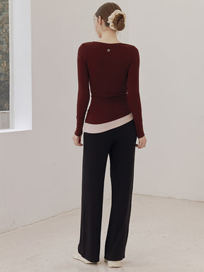 秋冬 配色 アシンメトリーヘム 長袖