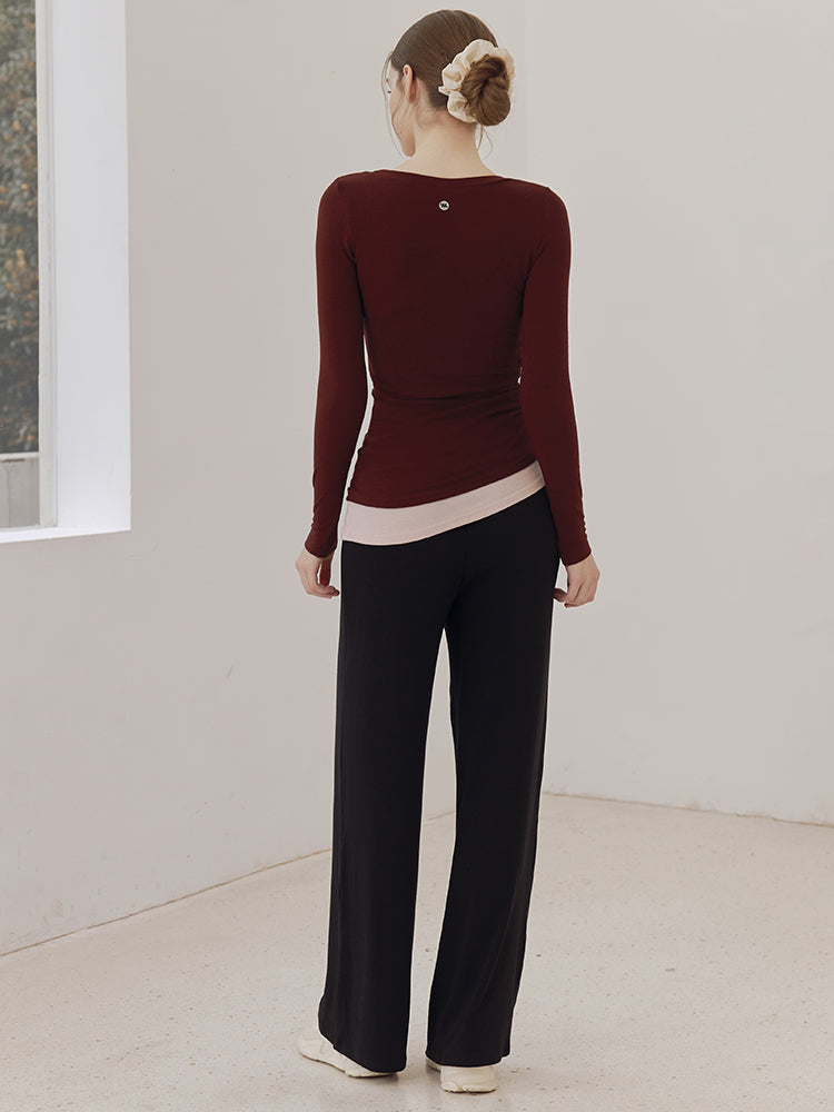 秋冬 配色 アシンメトリーヘム 長袖