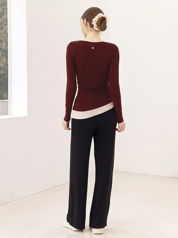 秋冬 配色 アシンメトリーヘム 長袖