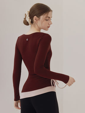 秋冬 配色 アシンメトリーヘム 長袖