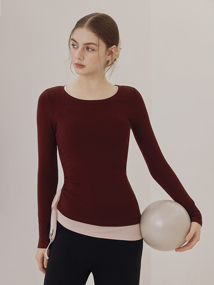 秋冬 配色 アシンメトリーヘム 長袖