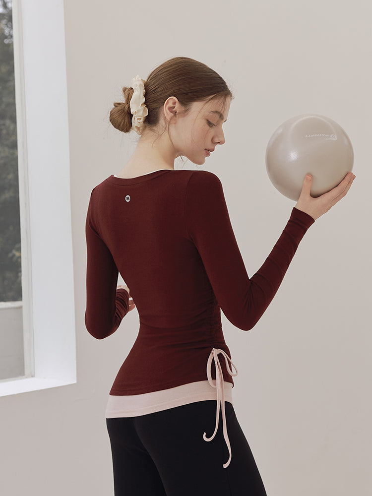 秋冬 配色 アシンメトリーヘム 長袖