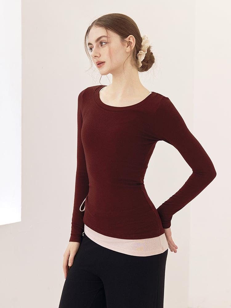 秋冬 配色 アシンメトリーヘム 長袖