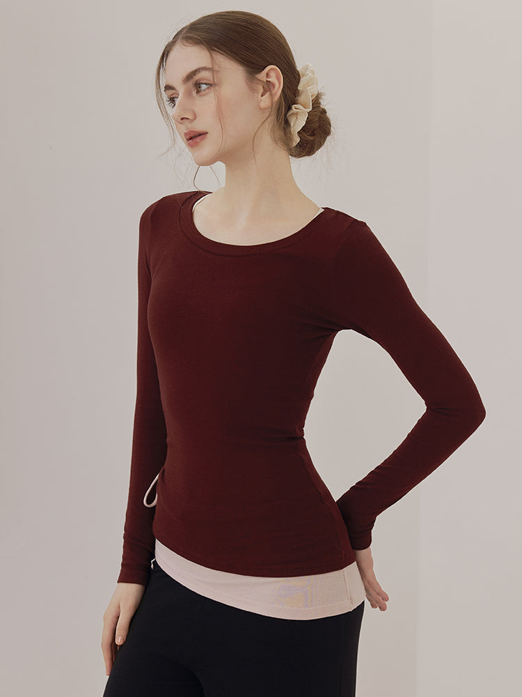 秋冬 配色 アシンメトリーヘム 長袖