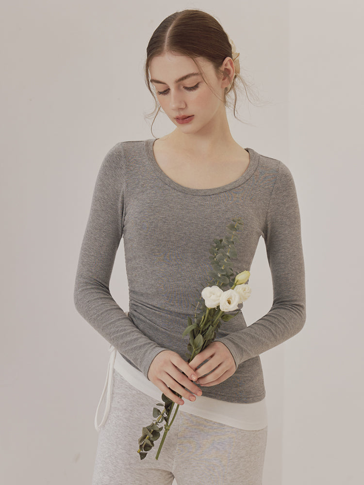 秋冬 配色 アシンメトリーヘム 長袖