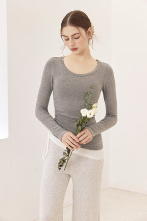 秋冬 配色 アシンメトリーヘム 長袖