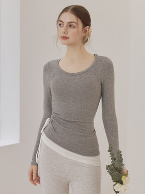 秋冬 配色 アシンメトリーヘム 長袖