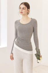 秋冬 配色 アシンメトリーヘム 長袖