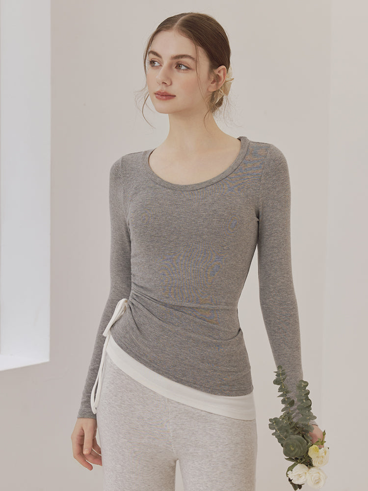 秋冬 配色 アシンメトリーヘム 長袖