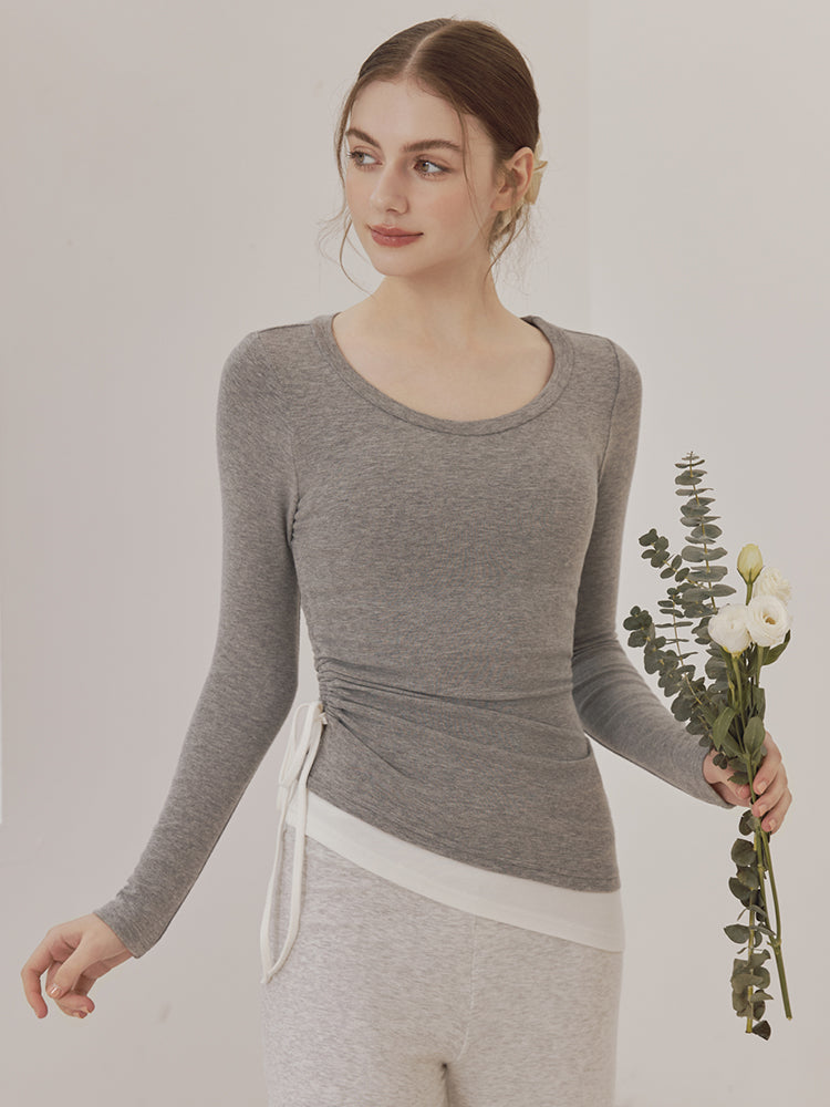 秋冬 配色 アシンメトリーヘム 長袖