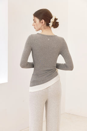 秋冬 配色 アシンメトリーヘム 長袖