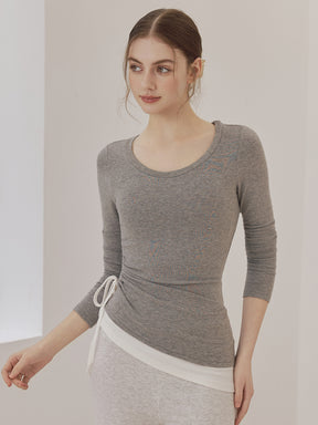 秋冬 配色 アシンメトリーヘム 長袖