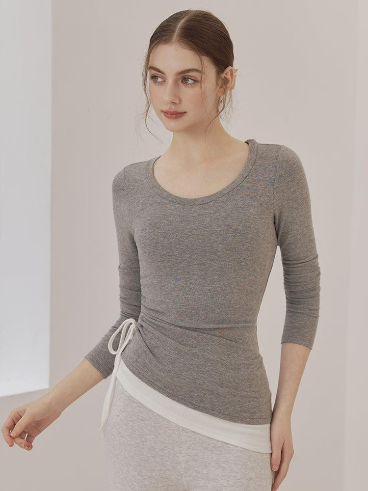 秋冬 配色 アシンメトリーヘム 長袖