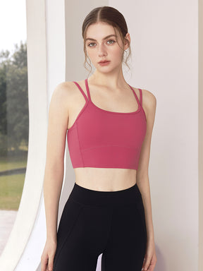 バックスタイル ダブルストラップ スポーツブラ パッド付き