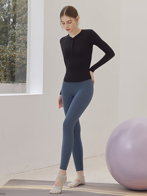 リブヘンリーネック ボタン付き 長袖