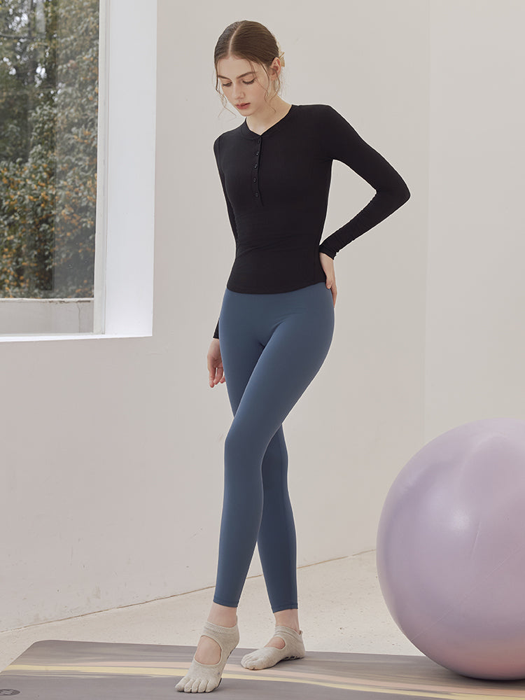 リブヘンリーネック ボタン付き 長袖