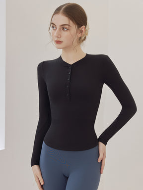 リブヘンリーネック ボタン付き 長袖