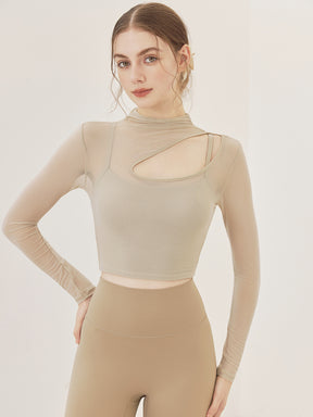 メッシュ切り替え レイヤード ロングスリーブ V字カット