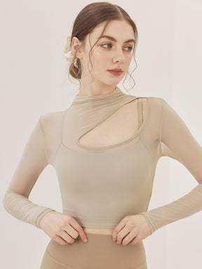 メッシュ切り替え レイヤード ロングスリーブ V字カット