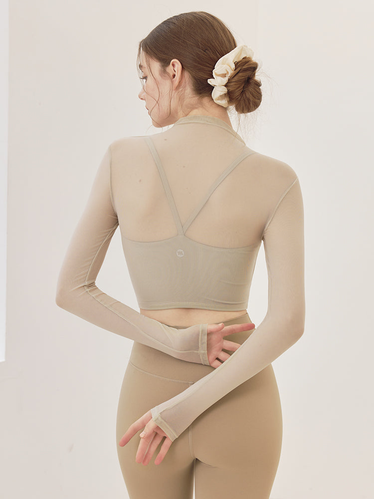 メッシュ切り替え レイヤード ロングスリーブ V字カット