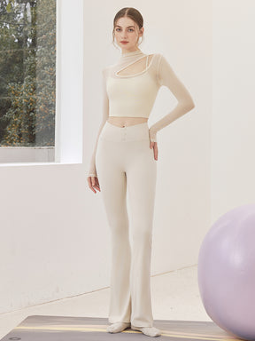 メッシュ切り替え レイヤード ロングスリーブ V字カット